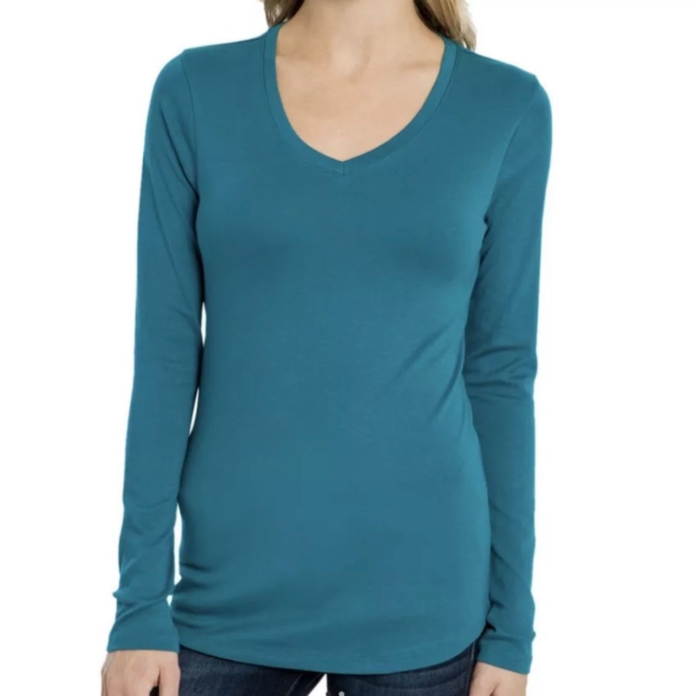 Eddie Bauer Favorite Long-Sleeve V-Neck Tee T-Shirt Dark Teal Size XS